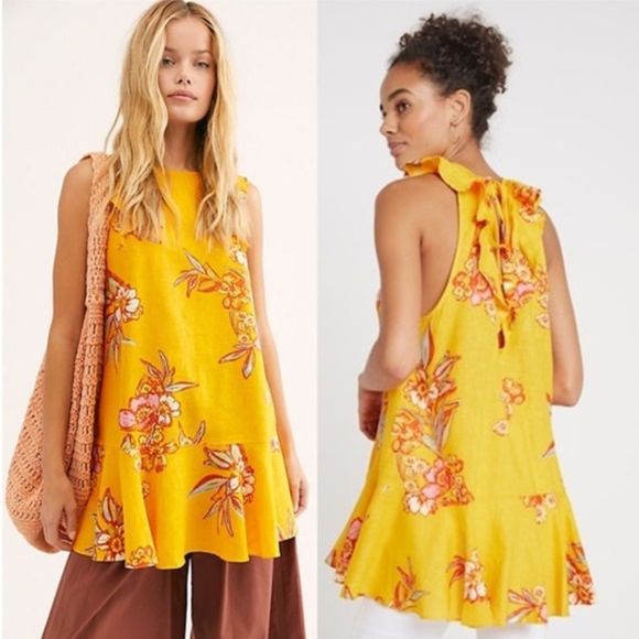 Free People Summer in Tulum Tunic black linen tunic XS sleeveless ruffle - Picture 3 of 10